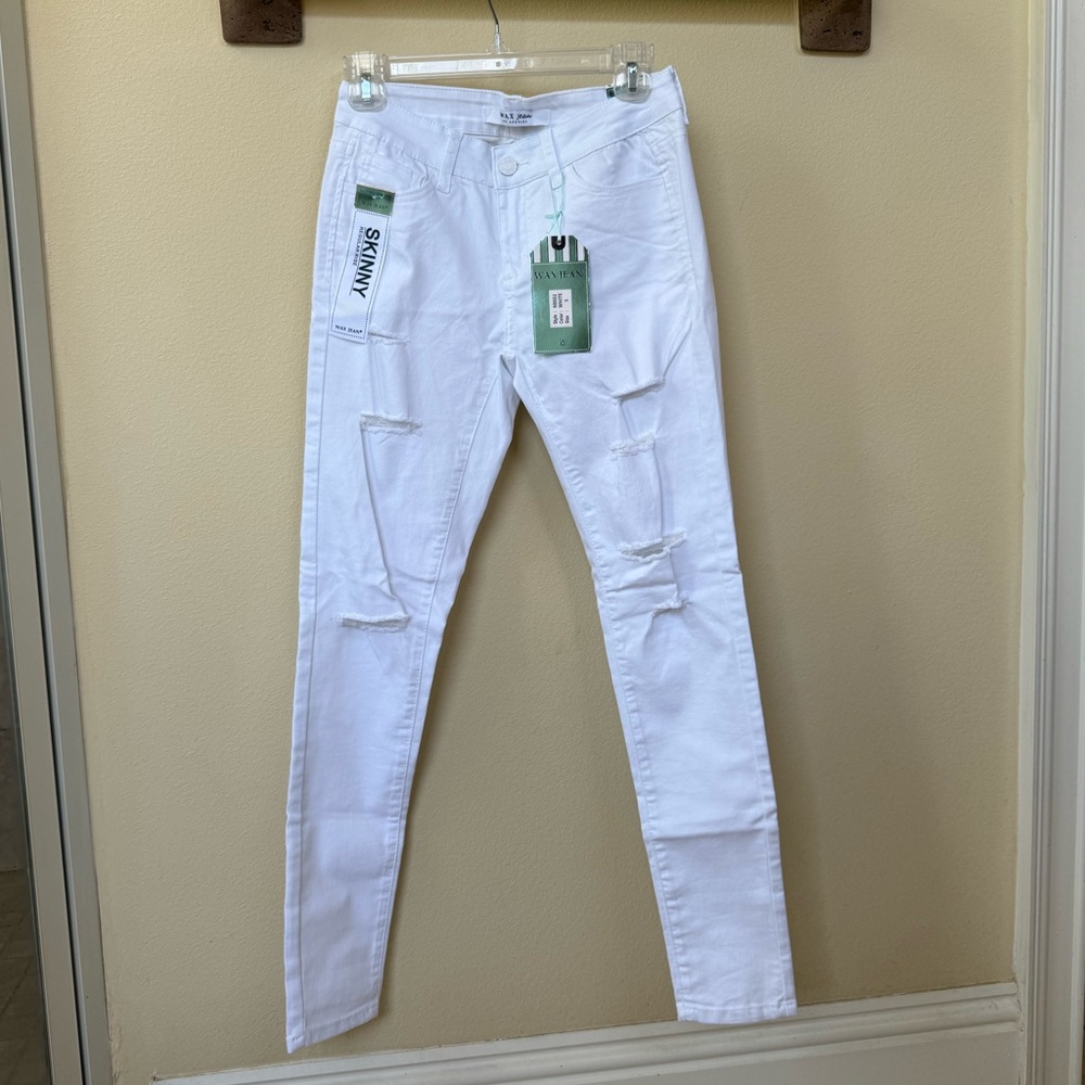 NWT Wax Jean White Distressed Skinny Jeans